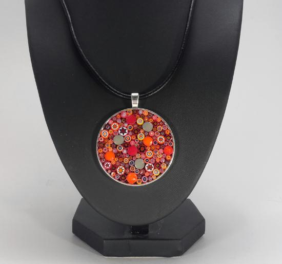Pendentif rouge, orange et gris en Millefiori